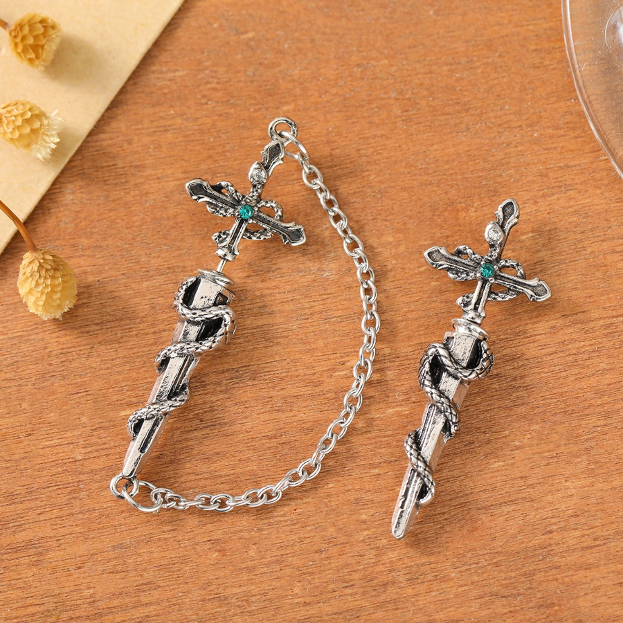 Retro Gothic Style Cross-Shaped Snake Pattern Stud Earrings